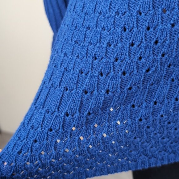 Vintage Y2K Calvin Klein Jeans Open Knit Sweater Vneck Blue Flare A-Line Top - Picture 9 of 12